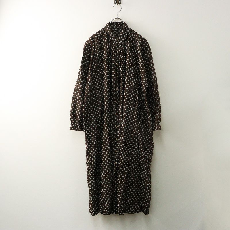2025 AW 45 R フォーティファイブアール インドカディ水玉プリントのくしゅくしゅドレス 濃ブラウン ワイド ワンピース