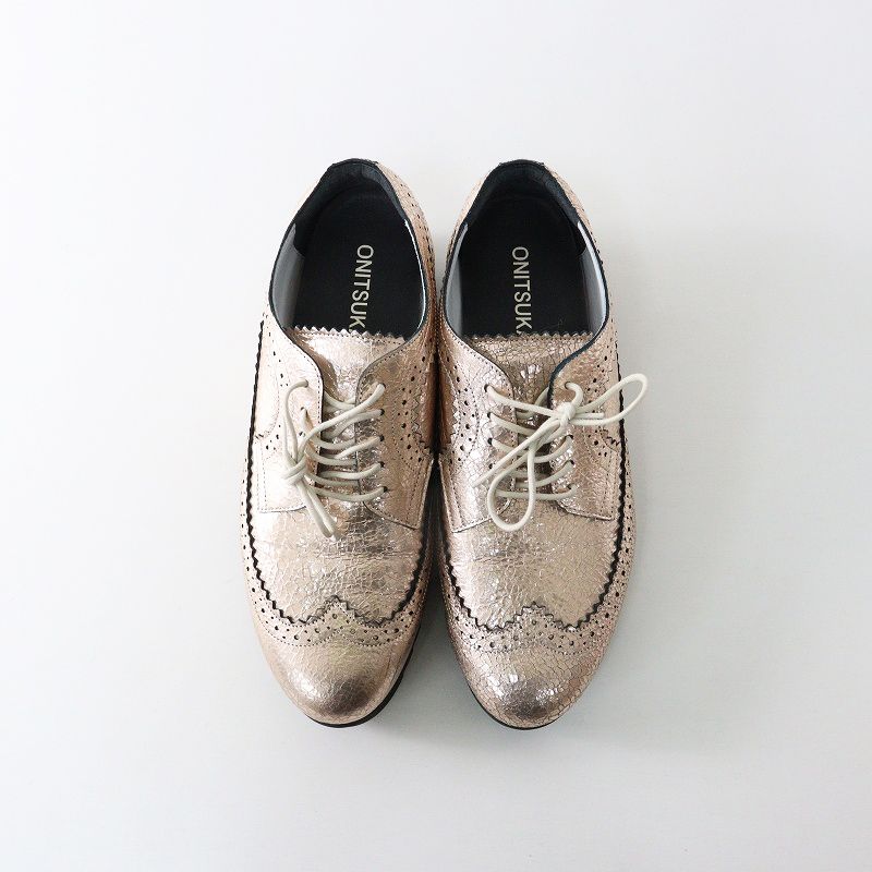 ジ オニツカ THE BROGUE ブローグ シャイニー 厚底 スニーカー 6｜ピンク メタリック 24.5 cm