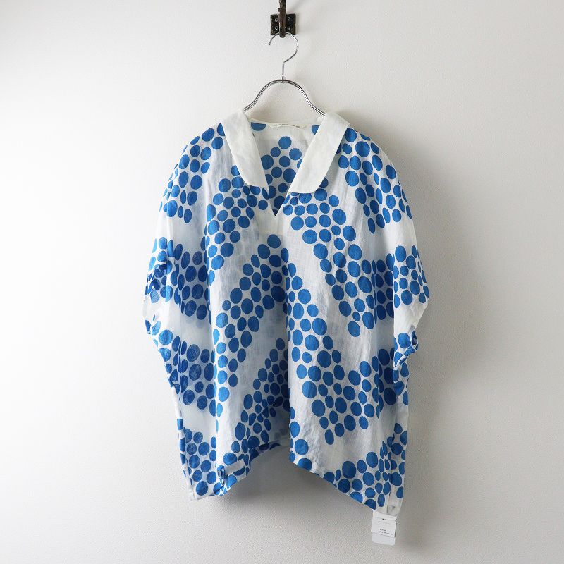 2025 SS ミナペルホネン mina perhonen kupla リネン 襟付きプルオーバーカットソー 40-42 ブルー┃トップス ブラウス