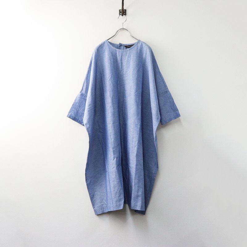 ミズイロインド mizuiro ind コットンリネン ワイドシルエット プルオーバーワンピース ブルー┃チュニック