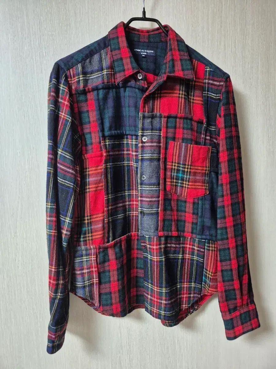 コム デ ギャルソン オム ウール シャツ チェック柄 パッチワーク M