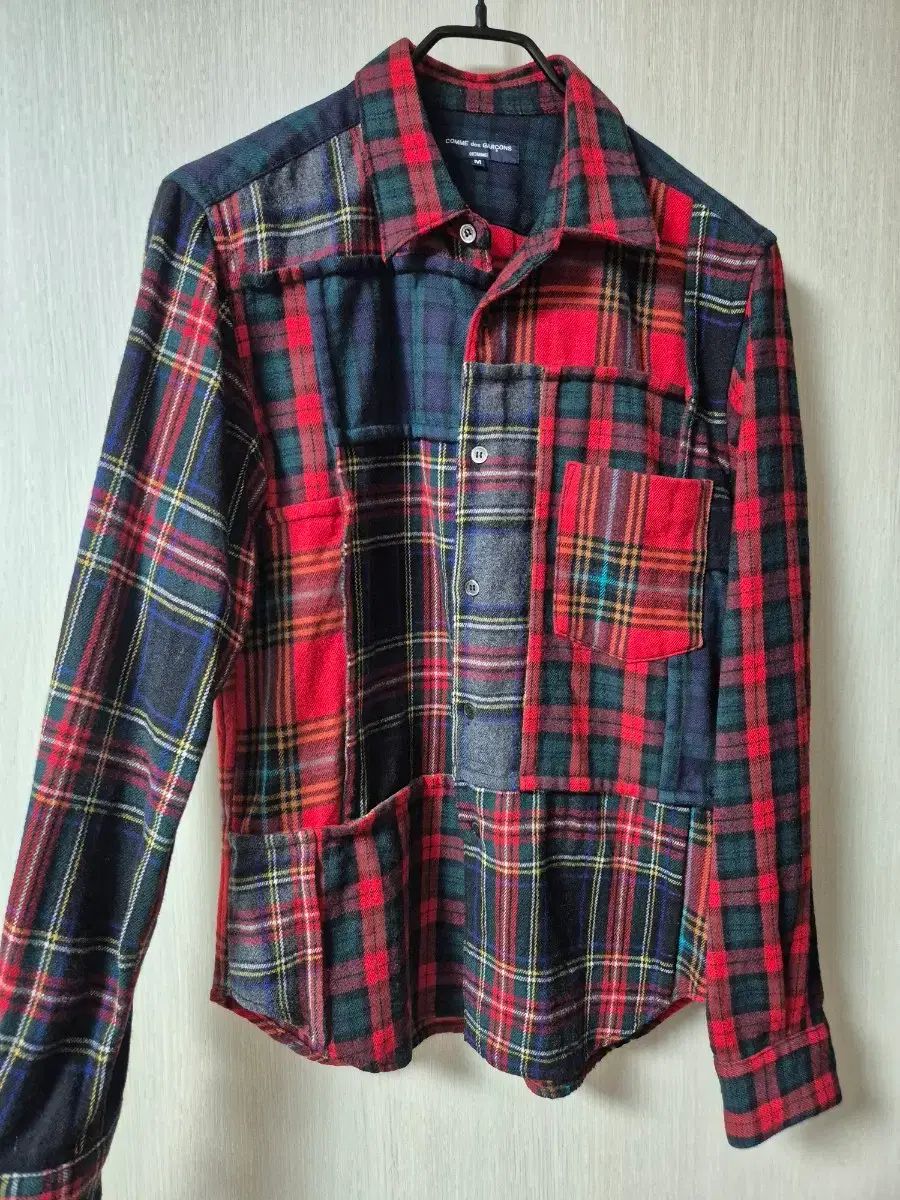 コム デ ギャルソン オム ウール シャツ チェック柄 パッチワーク M