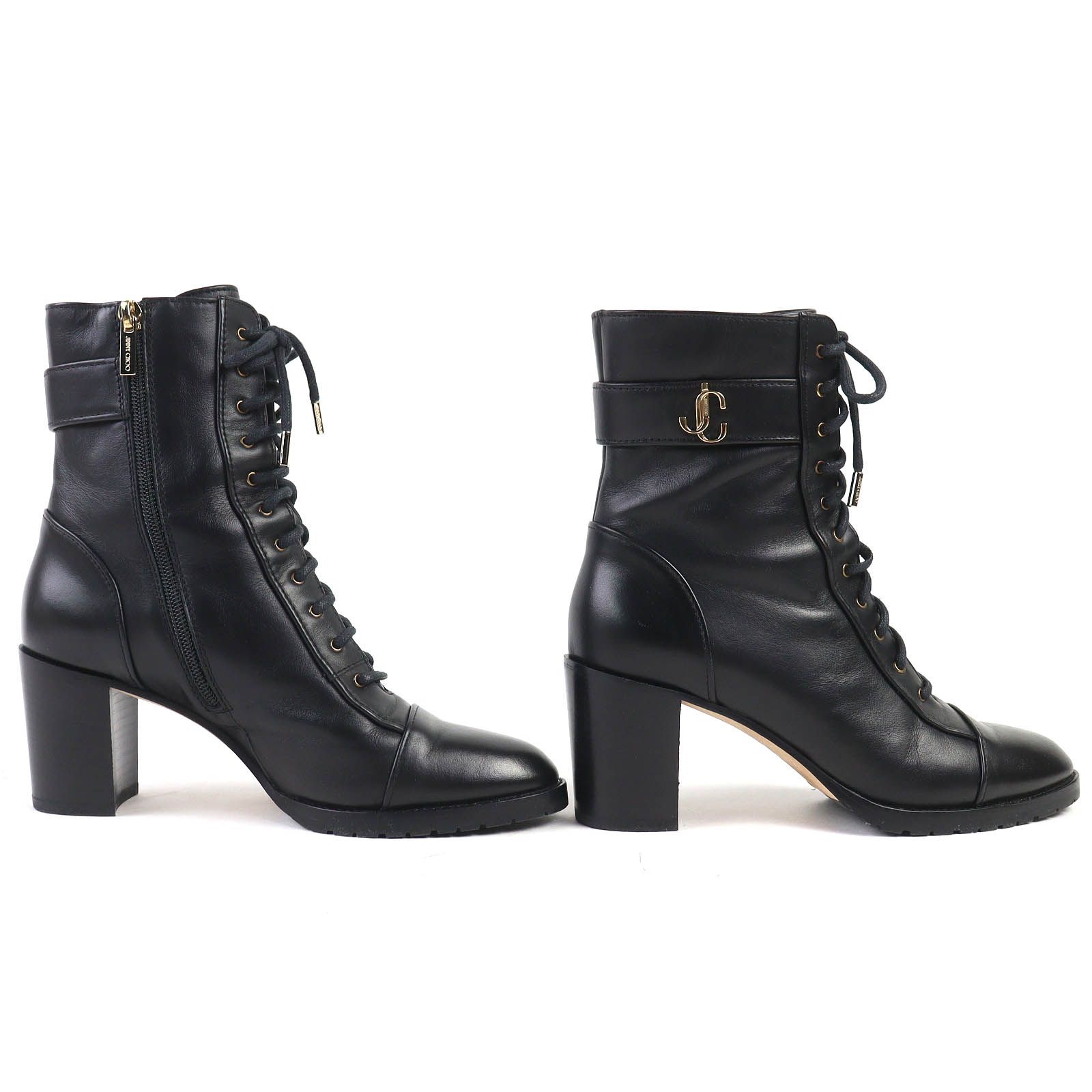 美品△JIMMY CHOO ジミーチュウ JCロゴ サイドジップ レースアップ