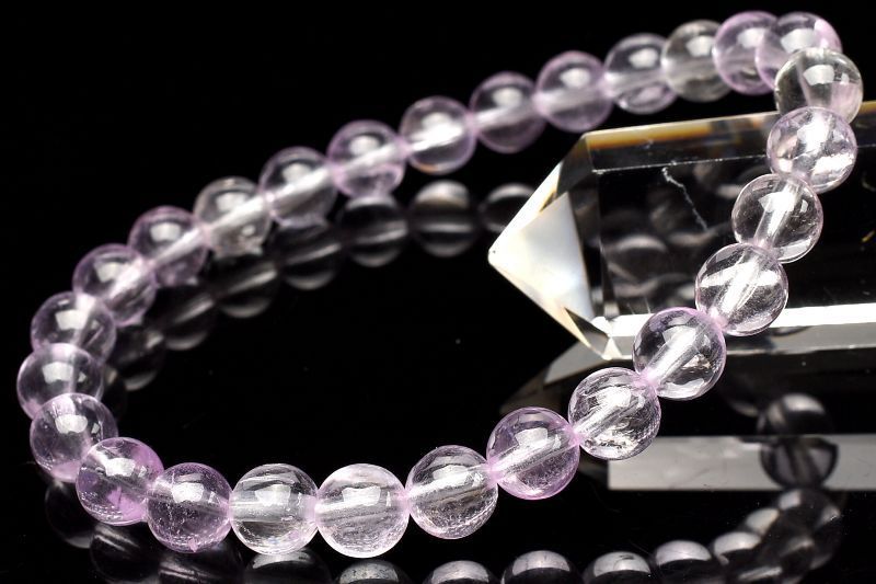 【１点物】AAA+透明無垢 クンツァイト　7mm　ブレスレット パワーストーン 天然石 _U8240