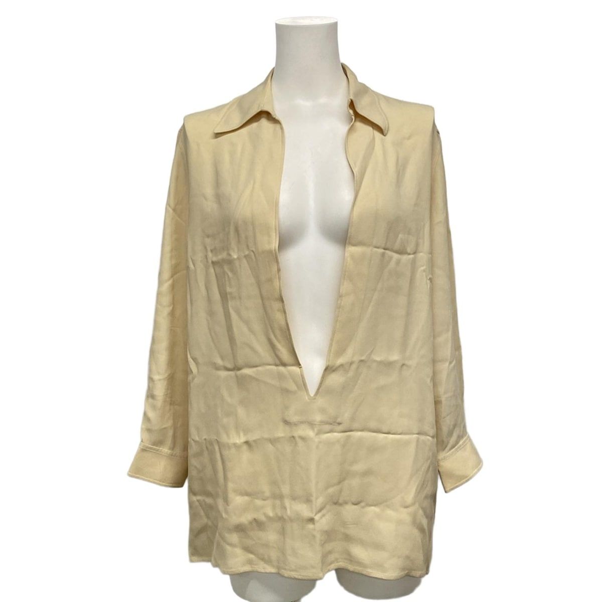 HERMES エルメス 長袖シャツブラウス サイズ38 M レディース ヴァルーズ ベージュ マルジェラ期 プルオーバー シルク