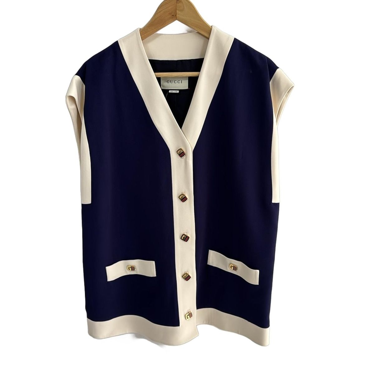GUCCI グッチ ベスト サイズ36 S レディース - 602762 ZKR 01 ネイビー×アイボリー