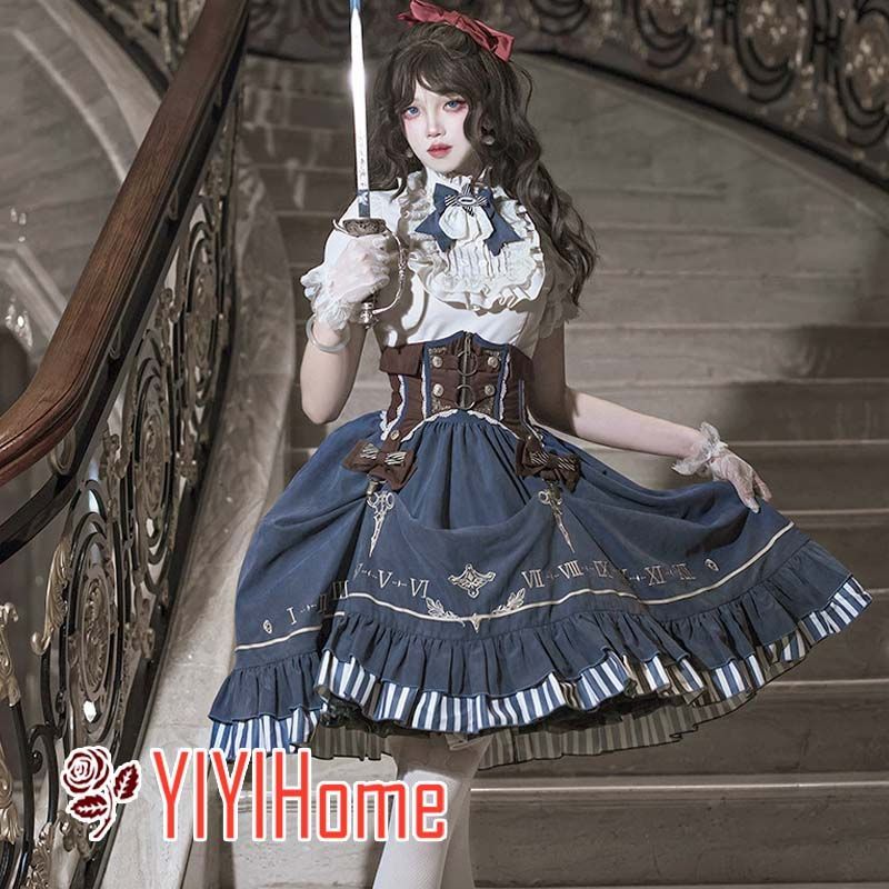 甘ロリ 鎏金指針ロリータ コーデセット ブラウス＋ウエストベルト＋スカート 可愛い 日常 コスプレ S M L