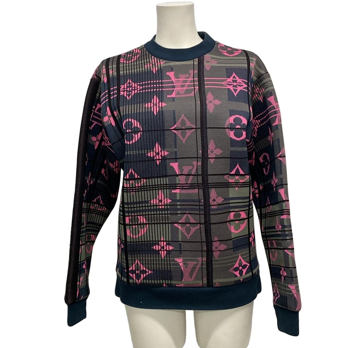 LOUIS VUITTON ルイヴィトン トレーナー サイズXS レディース 黒 ピンク マルチ 長袖 モノグラムジャガード コットン
