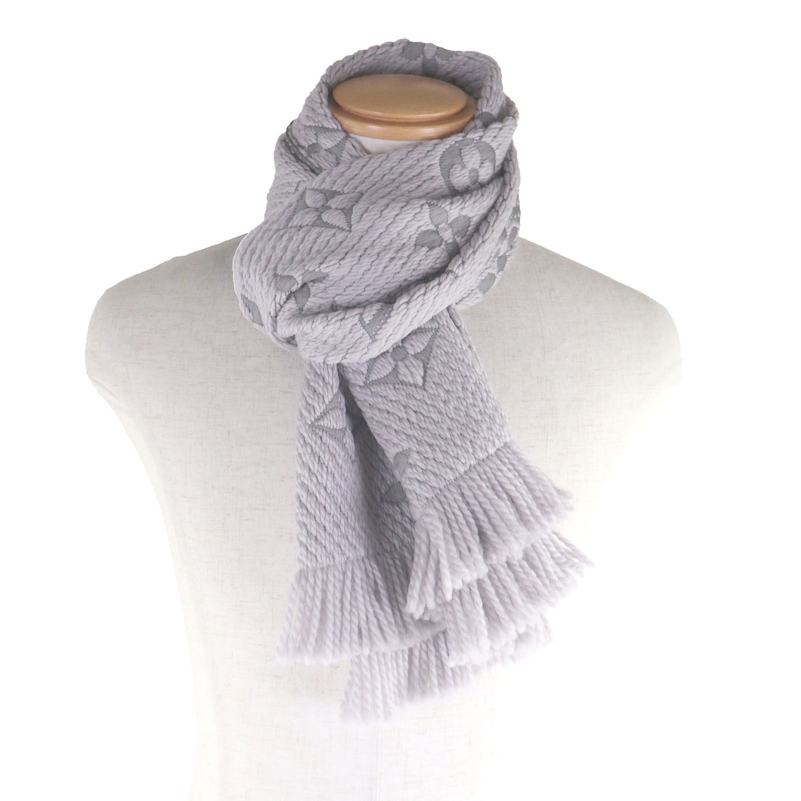 LOUIS VUITTON ルイヴィトン M 74742 エシャルプ ロゴマニア ウール シルク モノグラム フリンジマフラー グリペルル イタリア製 メンズ