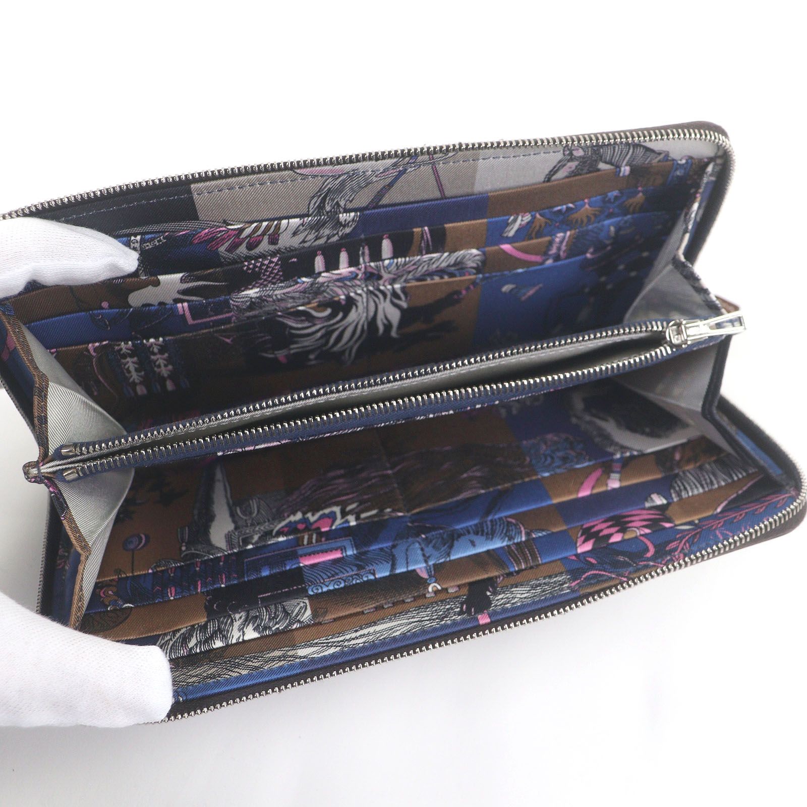 美品□HERMES エルメス アザップロングシルクイン ヴォーエプソン ラウンドジップウォレット 長財布 エベンヌ シルバー Z刻印 フランス製 美品□HERMES エルメス アザップロングシルクイン ヴォーエプソン