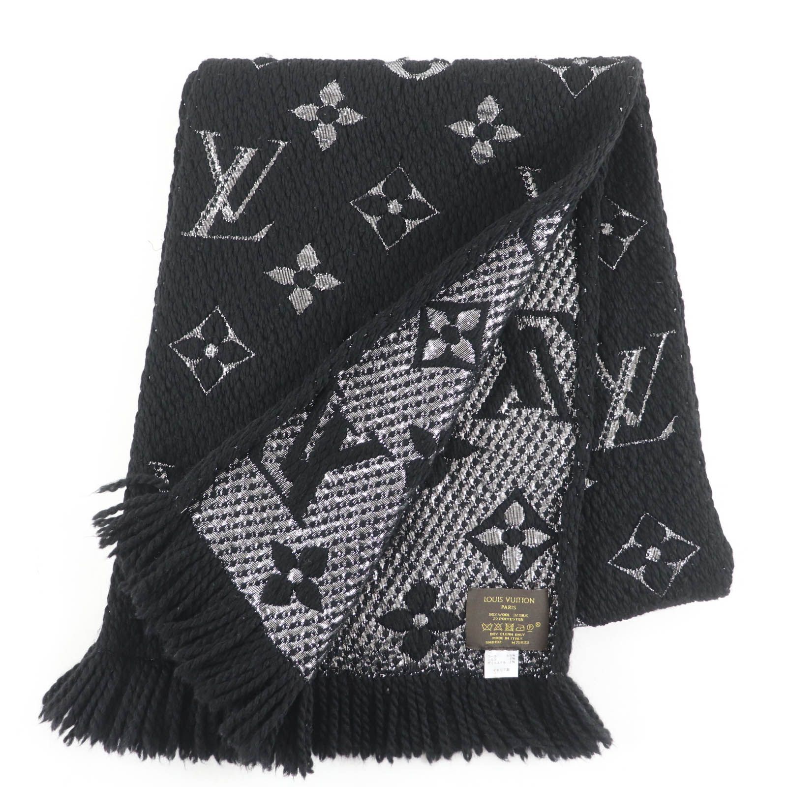 ルイヴィトン エシャルプ　ロゴマニア マフラー ブラック ウール M75833 ルイヴィトン エシャルプ ロゴマニアシャイン M75833 マフラー