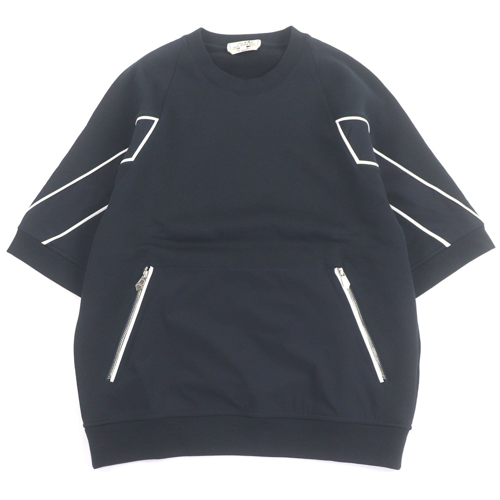極美品□HERMES エルメス H557740HA 素材切り替え スポーツカプセル ポケット付き 半袖スウェット ネイビー L イタリア製 正規品 メンズ 極美品□HERMES エルメス H557740HA 素材切り替え スポーツカプセル