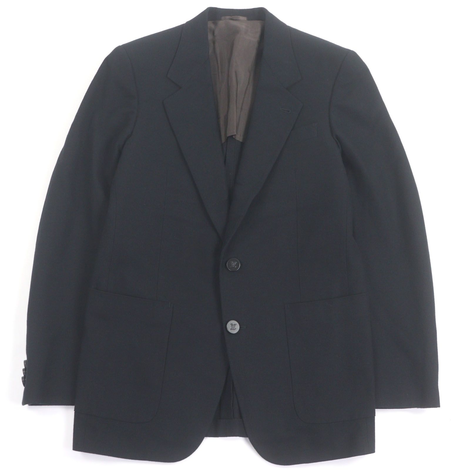良品□LOUIS VUITTON ルイヴィトン コットン100％ LVロゴボタン シングル ブレザー テーラードジャケット ブラック 48 イタリア製 正規品 良品□LOUIS VUITTON ルイヴィトン コットン100％ LVロゴボタン