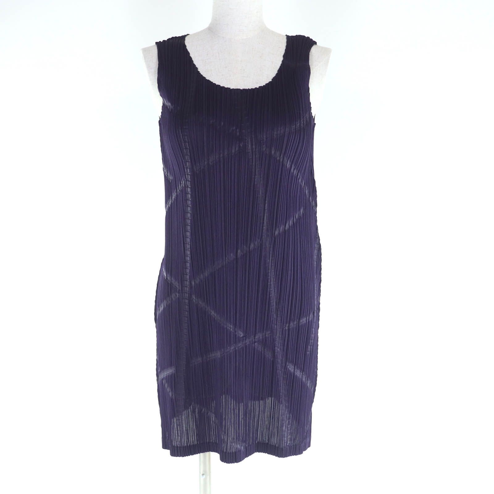 PLEATS PLEASE プリーツプリーズ イッセイミヤケ PP 43-JT 786 エンボス加工 ノースリーブ ワンピース パープル 3 日本製 レディース