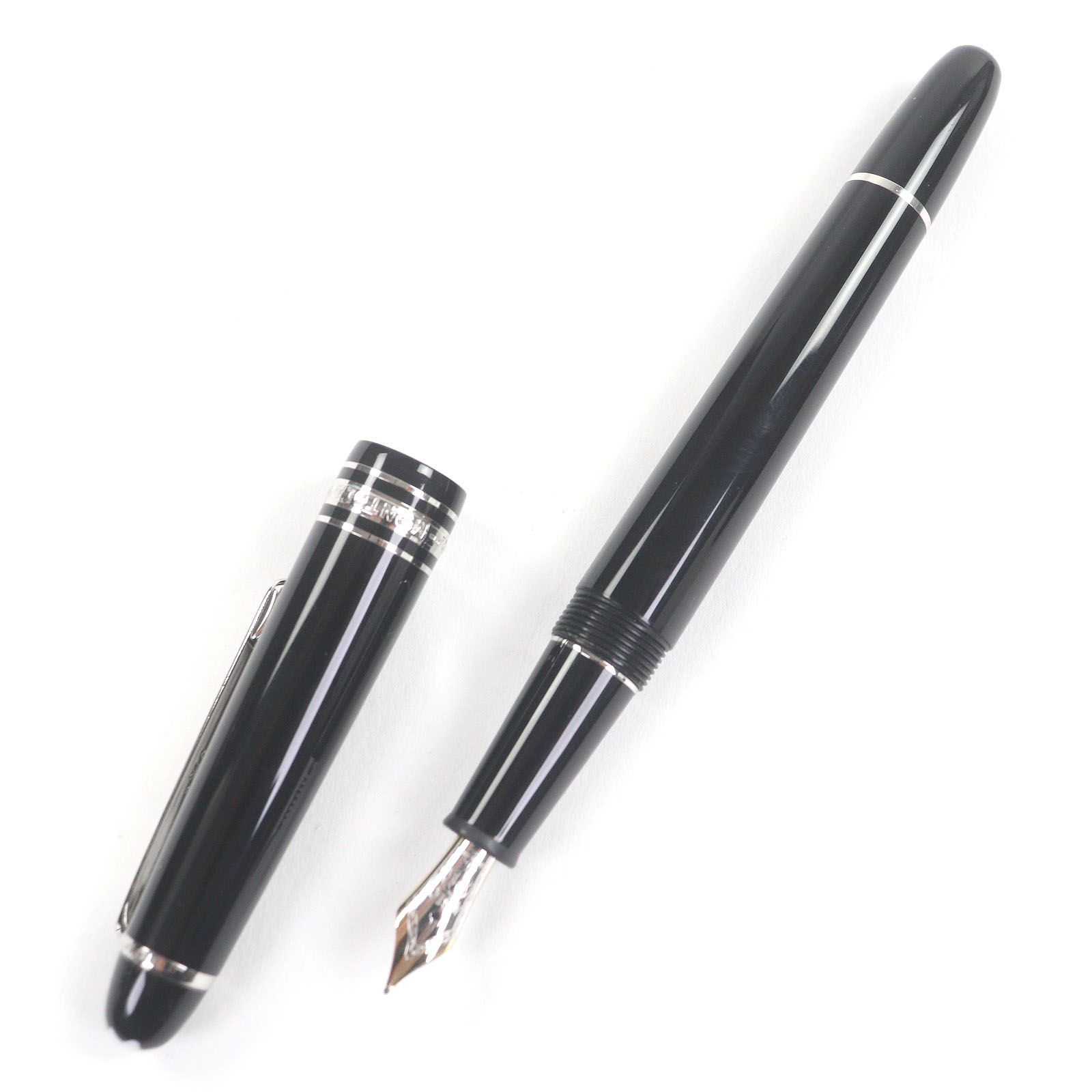 モンブラン マイスターシュテュック 145 Pix クラシック プラチナライン ペン先14 K Fニブ キャップ式 万年筆 ブラック シルバー ドイツ製 メンズ