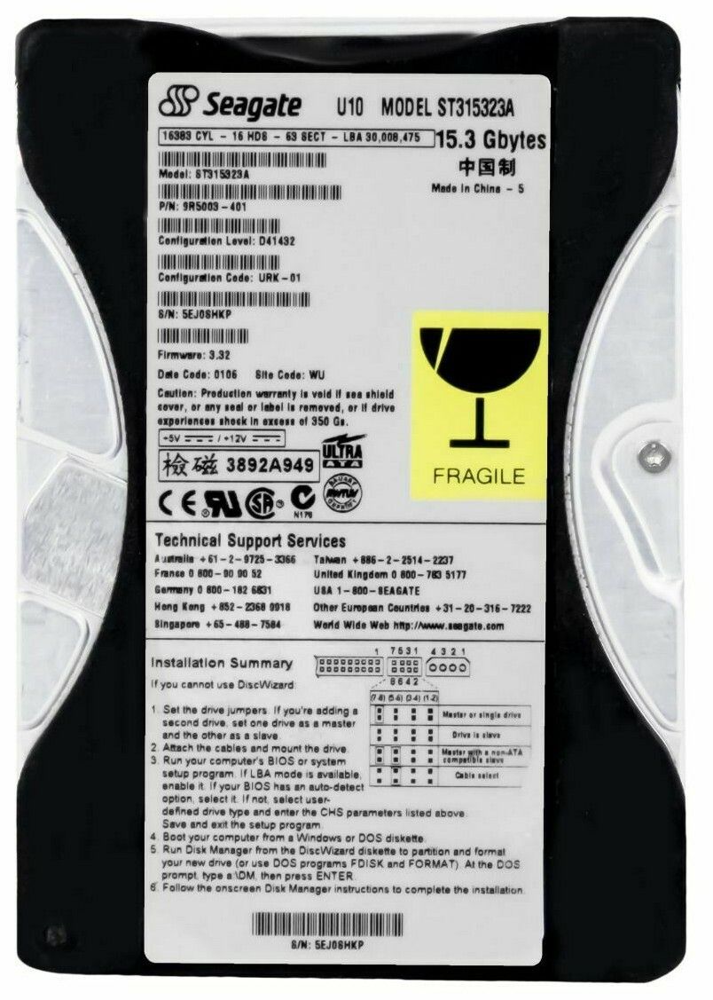 3年保証 Hard Drive Seagate U 10 15.3 GB 5400 RPM PATA ATA IDE 512 KB 3.5 Inch