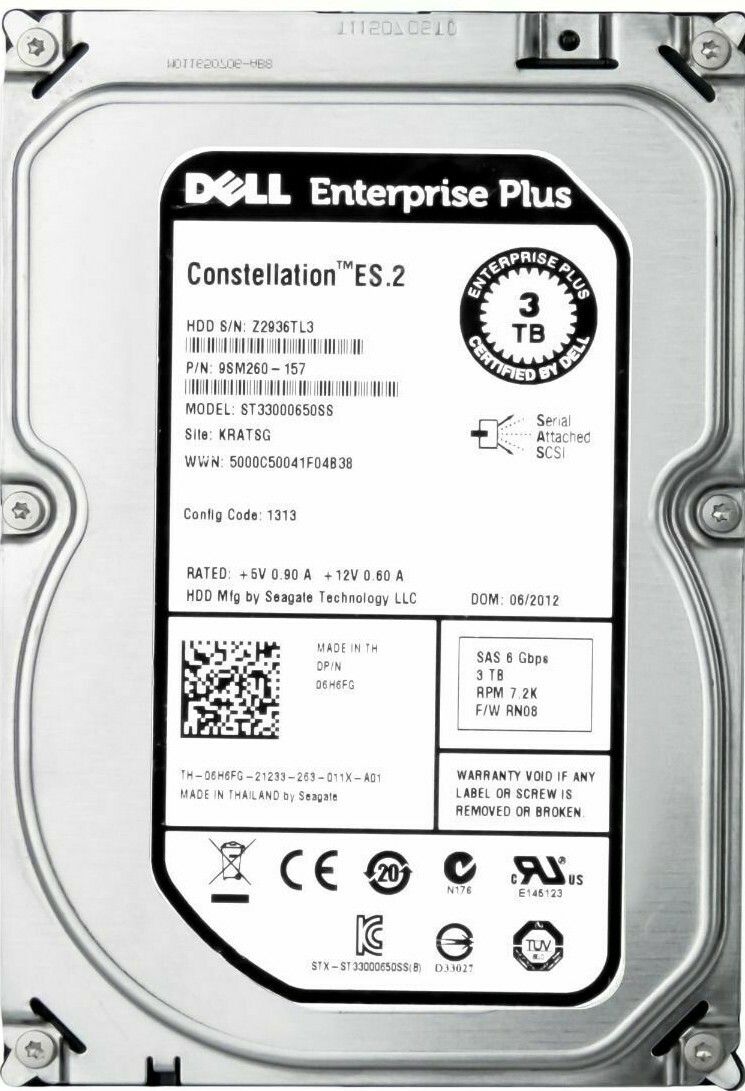 3年保証 Hard Drive Dell Enterprise Pl 06 H 6 FG 3 TB 64 MB SAS 7200 RPM 3.5 Inch