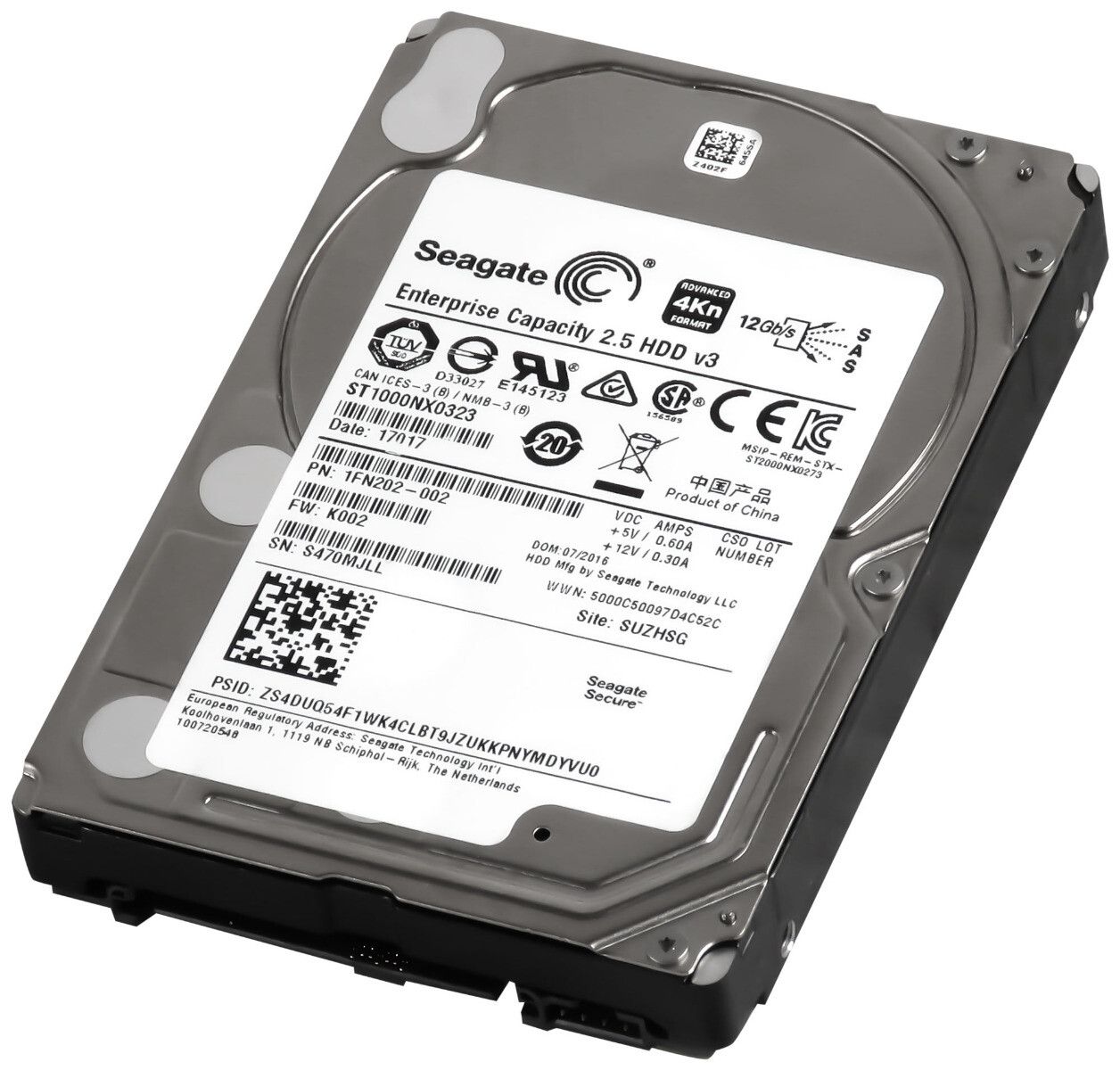 3年保証 Hard Drive Seagate 1 TB 7.2 K 128 MB SAS-3 2.5