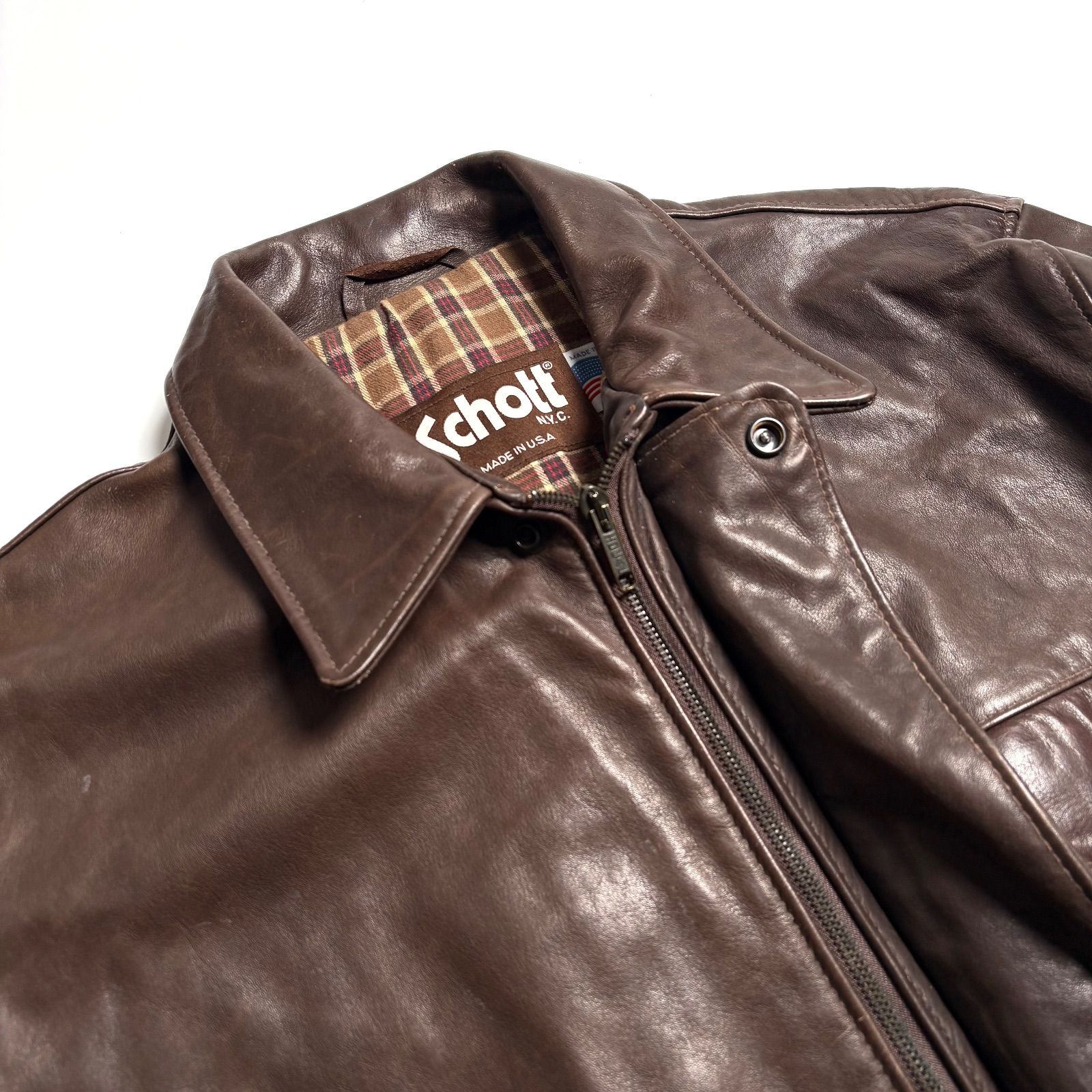 米国製】Schott レザージャケット 茶 42 カーコート 本革 - メルカリ