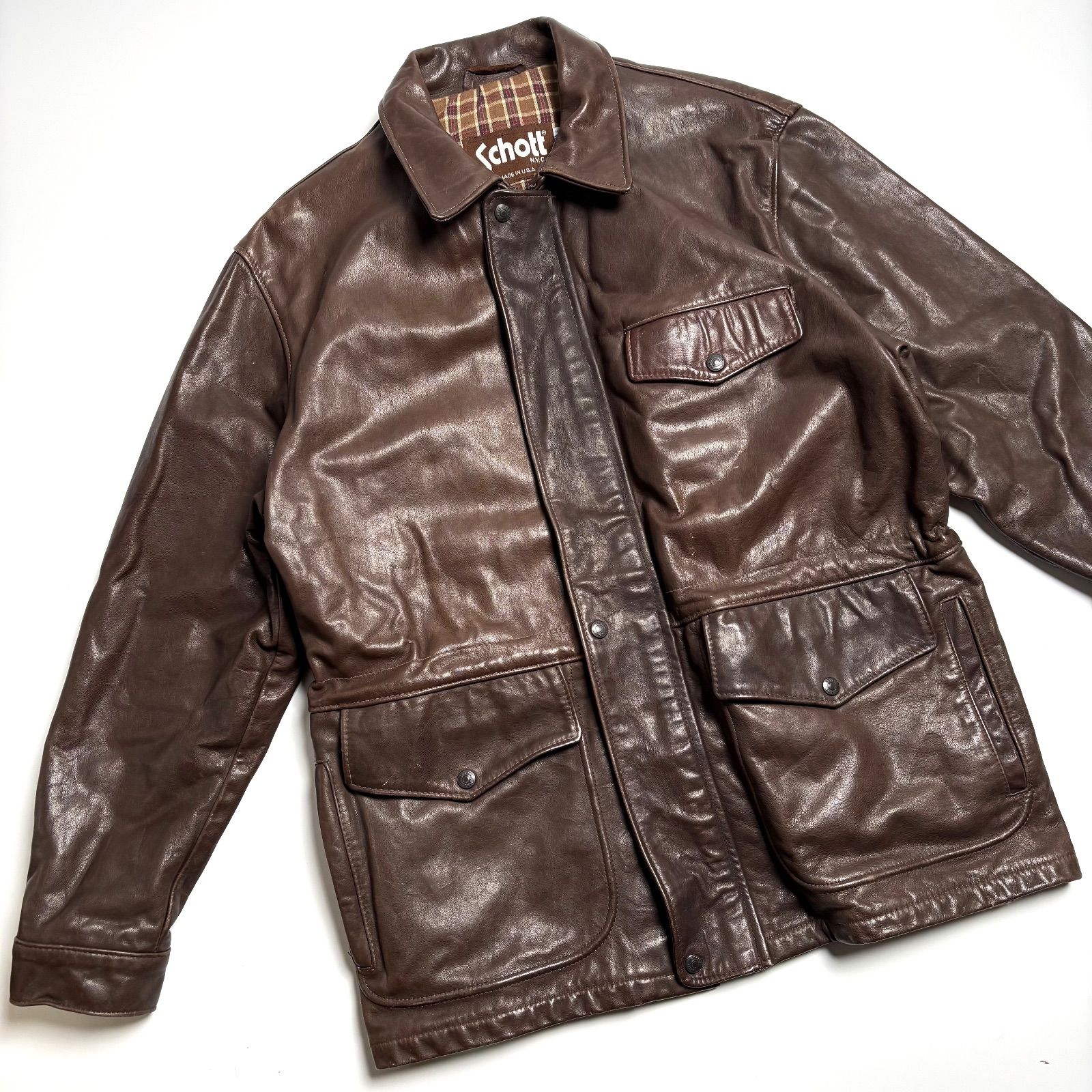 米国製】Schott レザージャケット 茶 42 カーコート 本革 - メルカリ