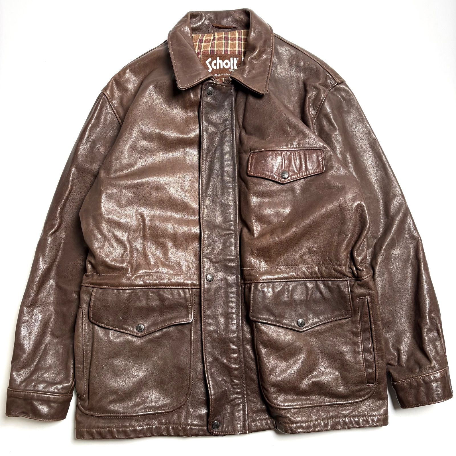 米国製】Schott レザージャケット 茶 42 カーコート 本革 - メルカリ