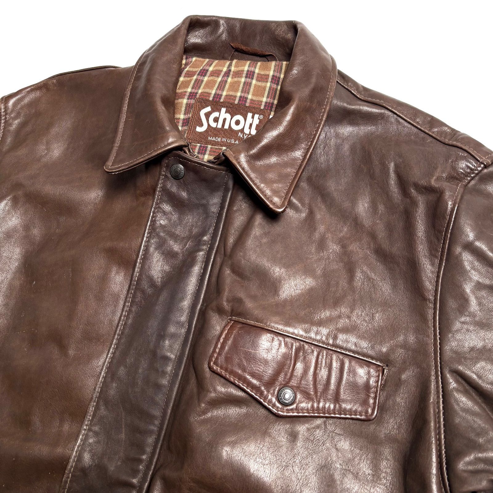 米国製】Schott レザージャケット 茶 42 カーコート 本革 - メルカリ