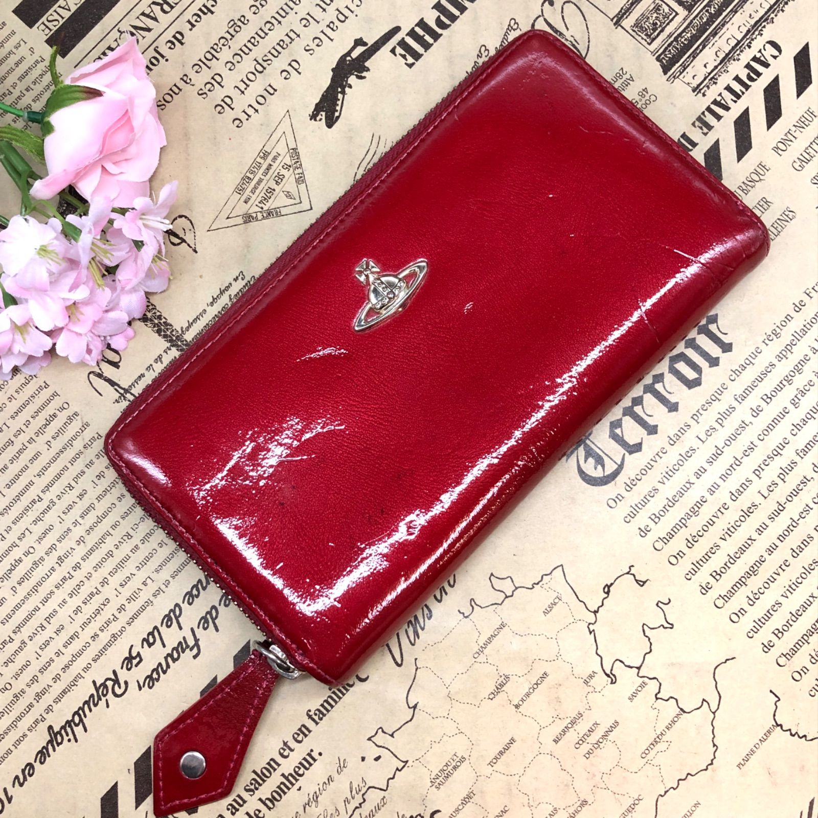 ヴィヴィアンウエストウッド 長財布 オーブ ラウンド 赤 カード FX226