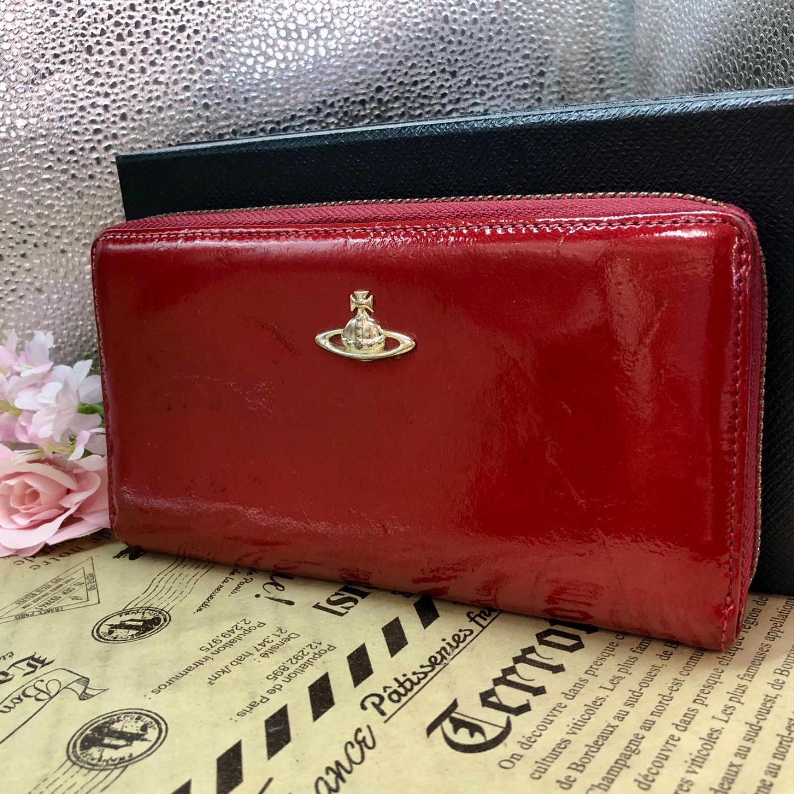 ヴィヴィアンウエストウッド 長財布 オーブ ラウンド 赤 カード FX226