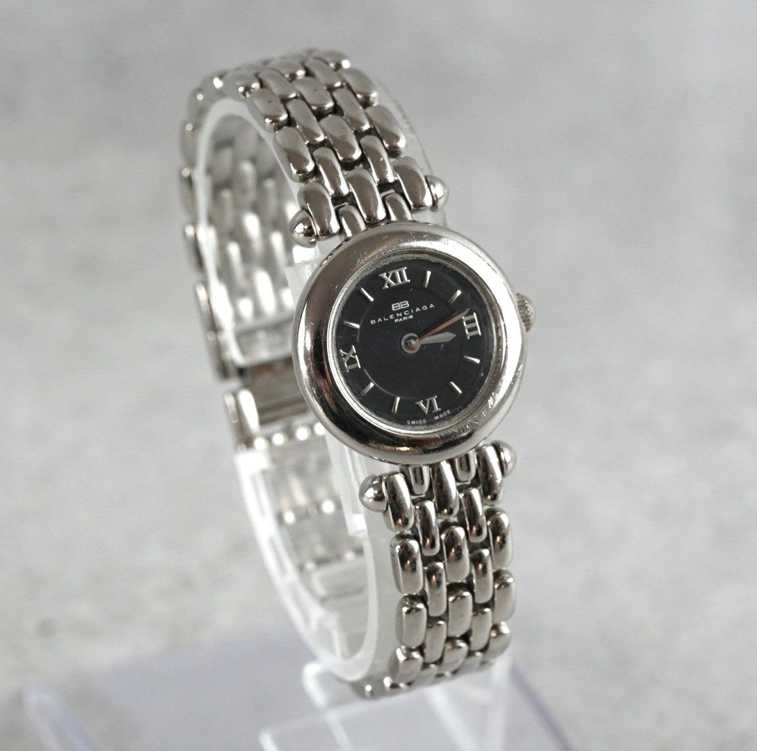 電池交換済 GIVENCHY ジバンシー ladies wacth クオーツ Quartz シルバー ブラック ヴィンテージ ブレスレット ローマン 腕時計 稼働品