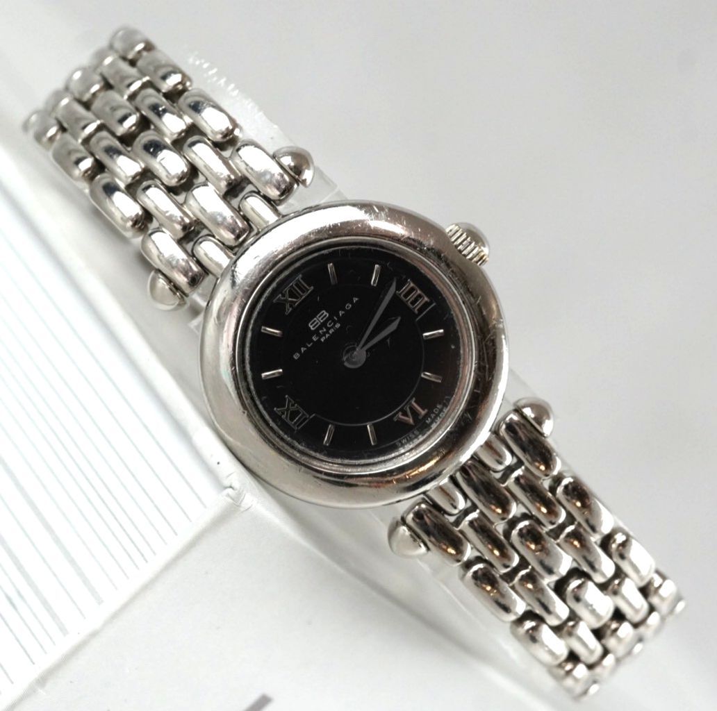 電池交換済 GIVENCHY ジバンシー ladies wacth クオーツ Quartz シルバー ブラック ヴィンテージ ブレスレット ローマン 腕時計 稼働品