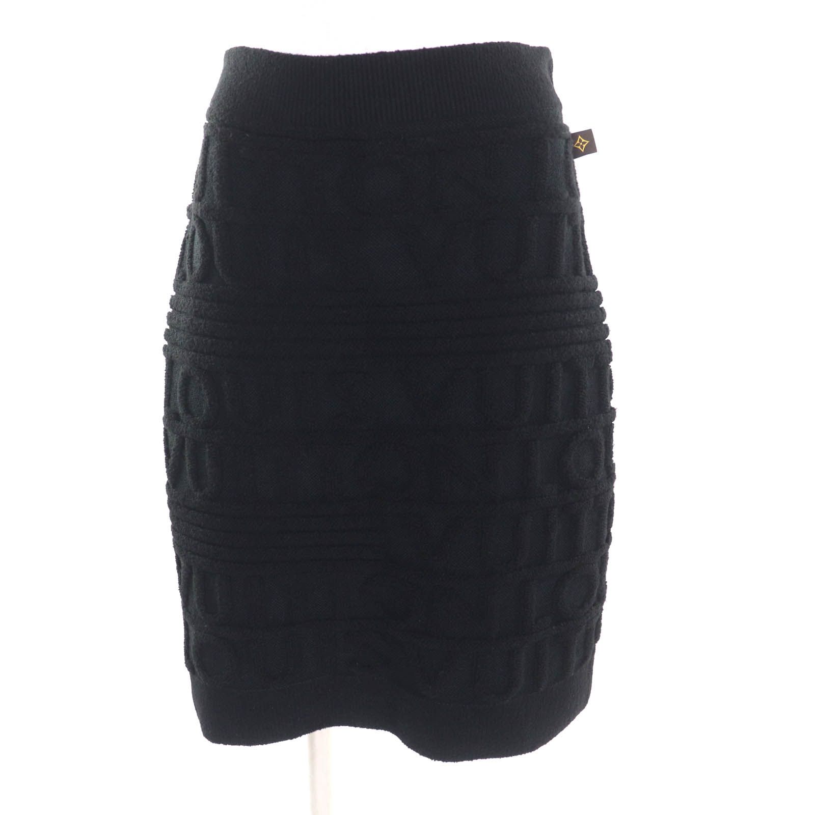 美品★LOUIS VUITTON ルイヴィトン 2021年製 ロゴデザイン モノグラムフラワー 膝丈 ニット タイトスカート ブラック M 伊製 正規品 美品☆LOUIS VUITTON ルイヴィトン 2021年製 ロゴデザイン モノグラム