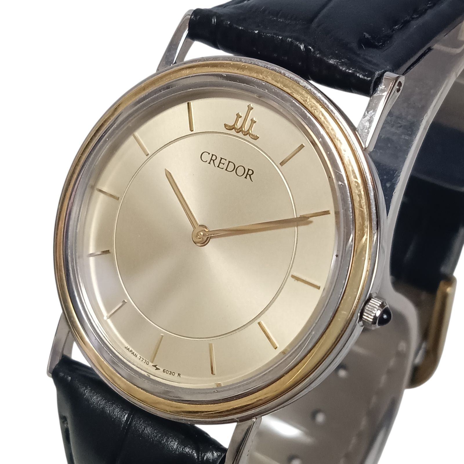 稼働 1210 2 SEIKO CREDOR 18 KT セイコー クレドール 7770 6030 メンズ腕時計 クォーツ ゴールド文字盤