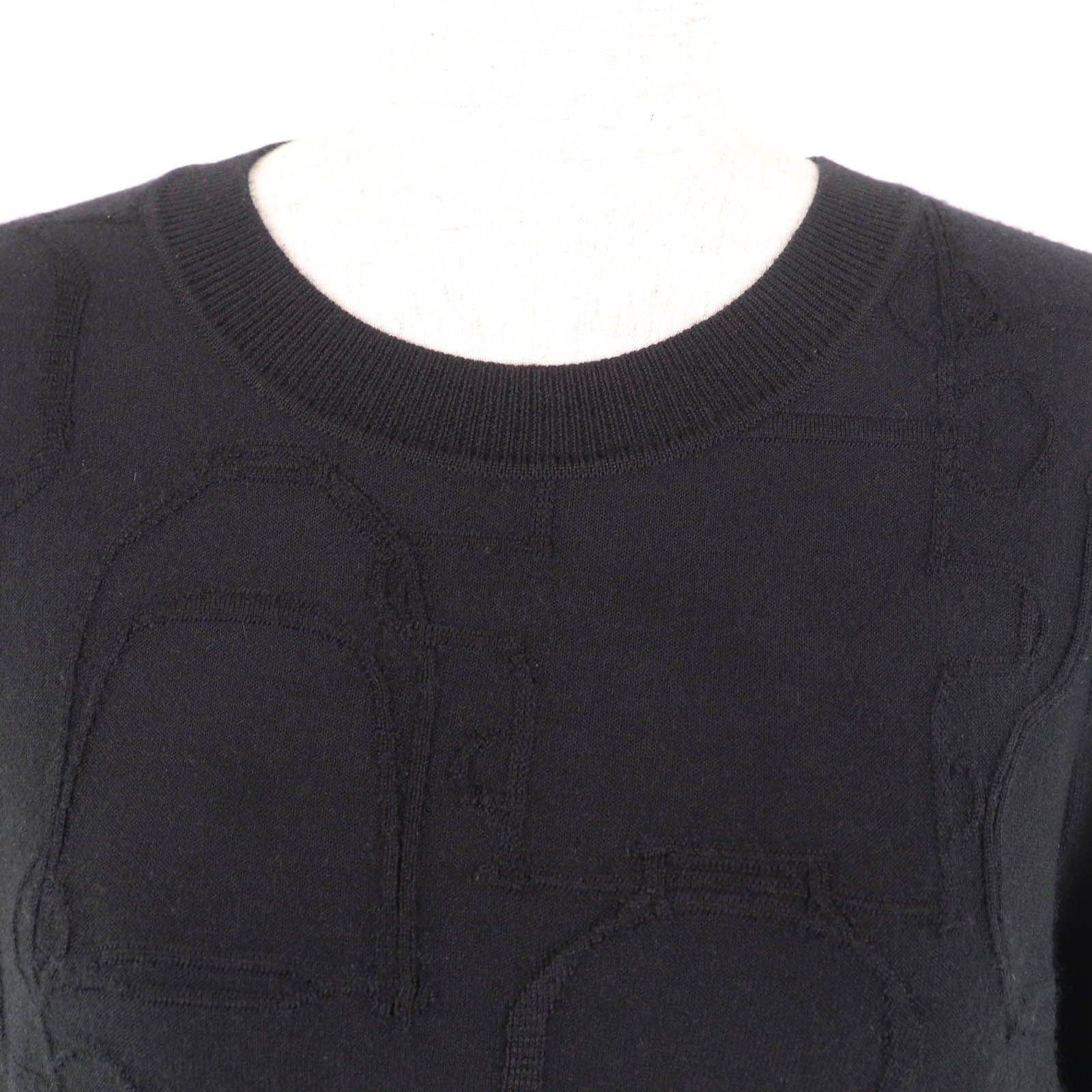 美品☆HERMES エルメス シルク カシミヤ混 馬具総柄編み クルーネック