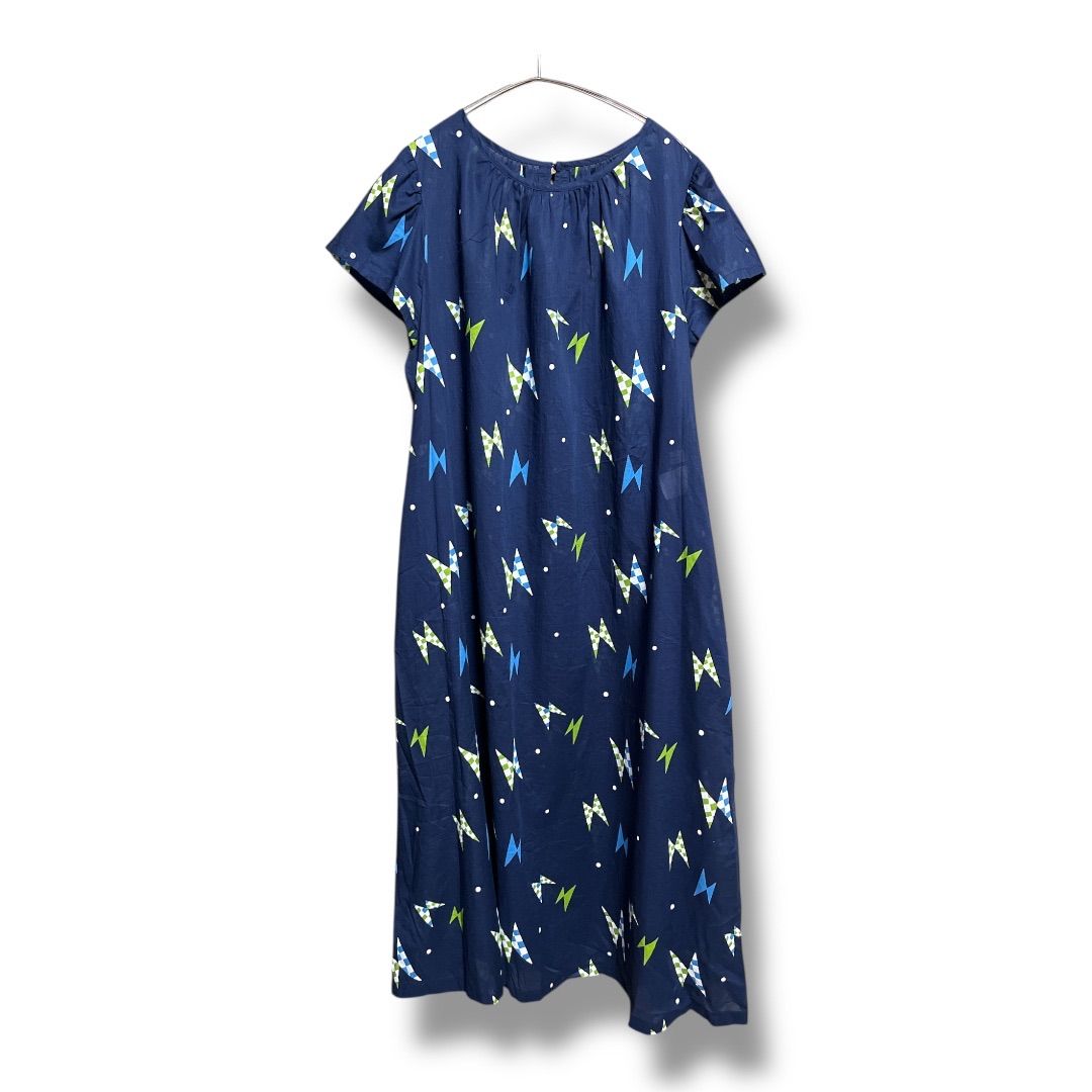 sally Scott サリースコット 総柄 コットン ワンピース 透け感 綿 定価35000円 レディース サイズ9 ネイビー 夏 23 No K 1009