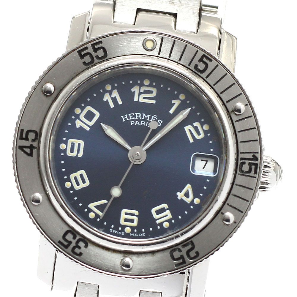 エルメス HERMES CL 5.210 クリッパー デイト クォーツ レディース内箱 保証書付き_923090