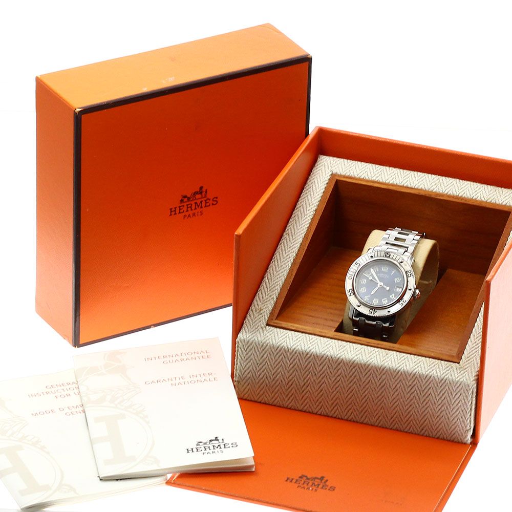 エルメス HERMES CL 5.210 クリッパー デイト クォーツ レディース内箱 保証書付き_923090