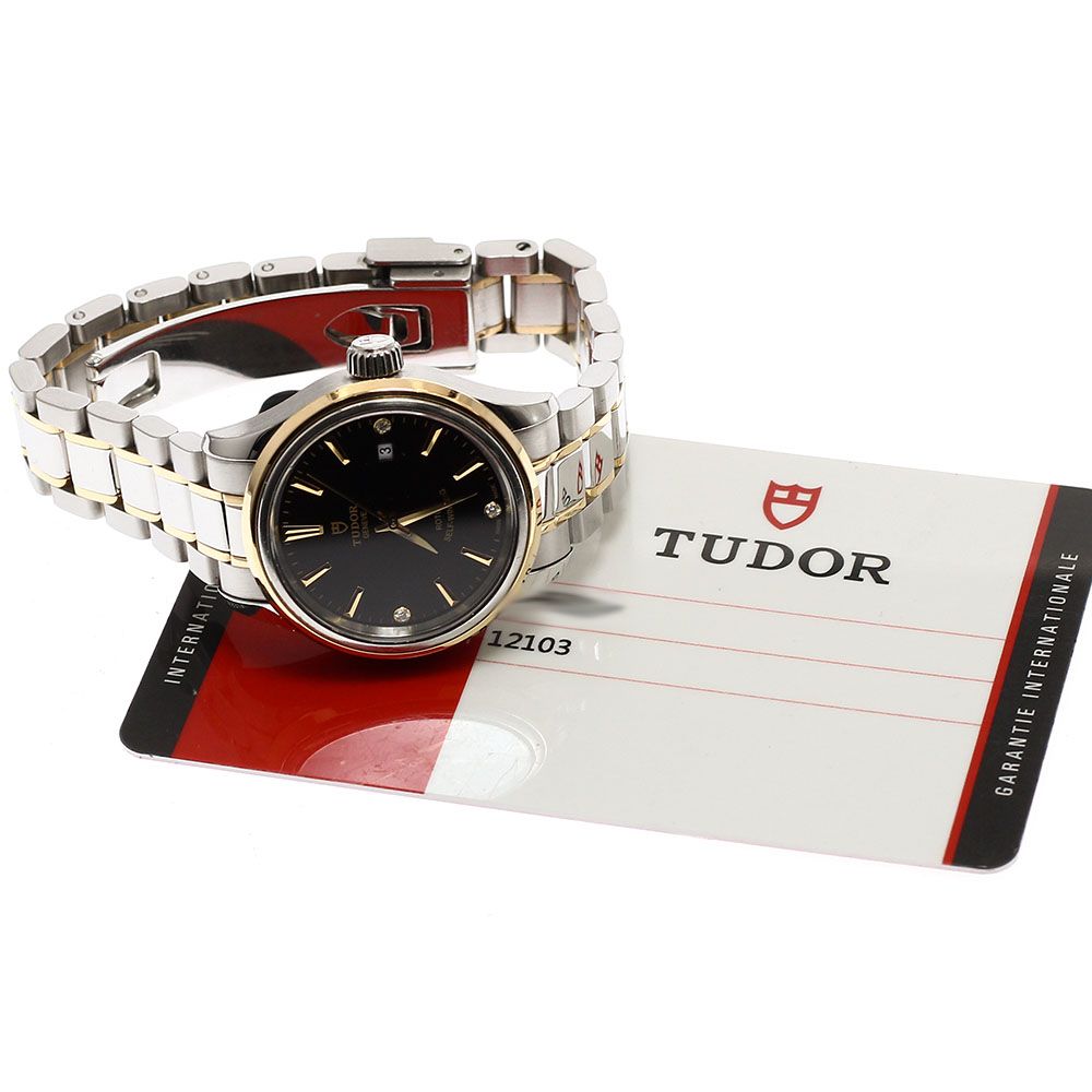 チュードル TUDOR 12103 スタイル デイト 3 Pダイヤ 自動巻き レディース保証書付き_922630