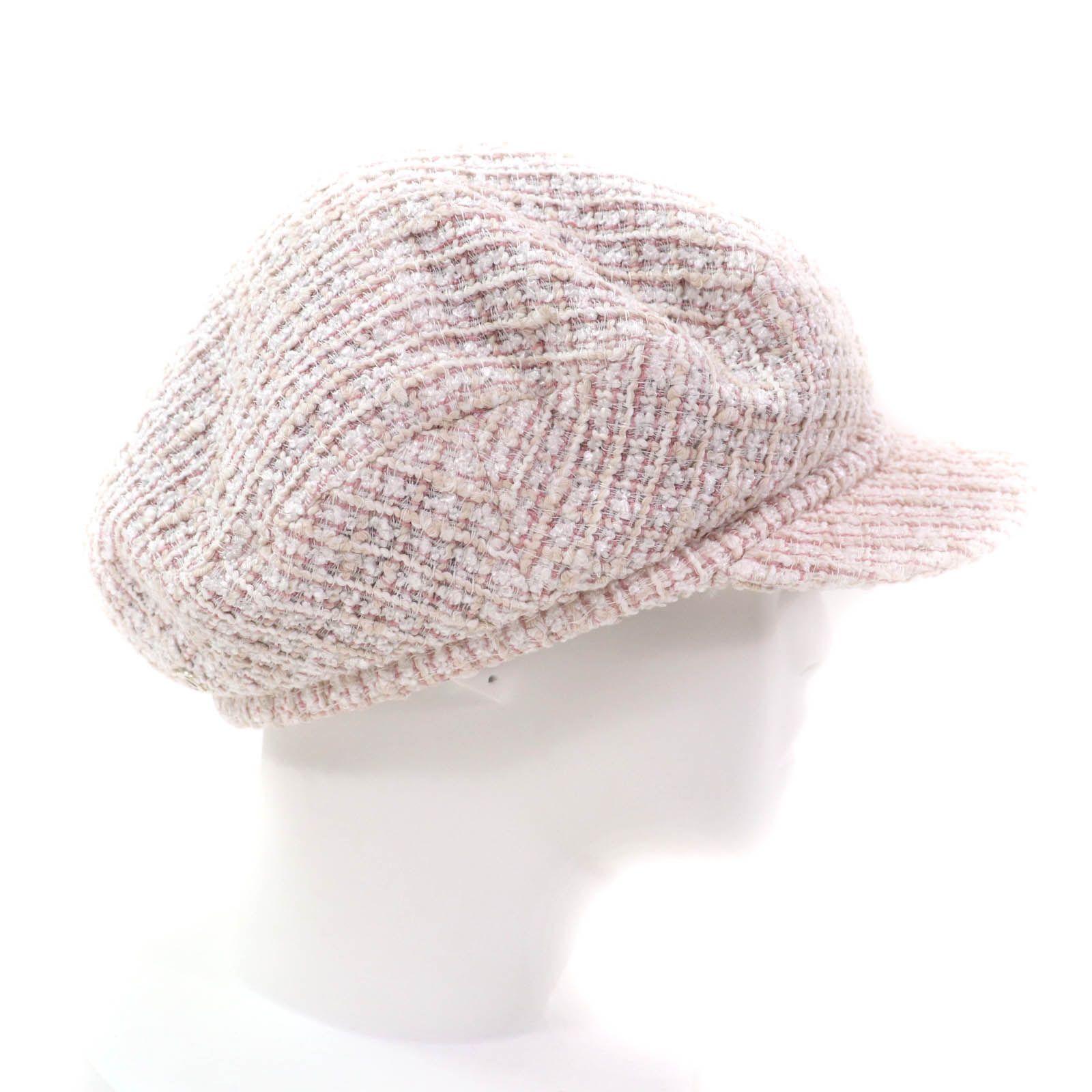 極美品★CHANEL シャネル 2024年製 24P ココマーク金具付 ツイード キャスケット 帽子 ピンク系 L イタリア製 レディース 極美品☆CHANEL シャネル 2024年製 24P ココマーク金具付 ツイード