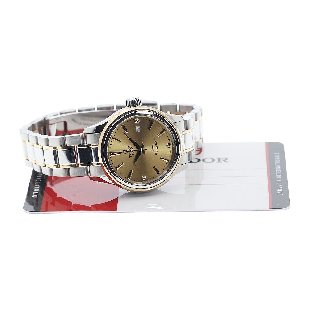 チュードル TUDOR 12103 スタイル デイト 3 Pダイヤ 自動巻き レディース 保証書付き_931020