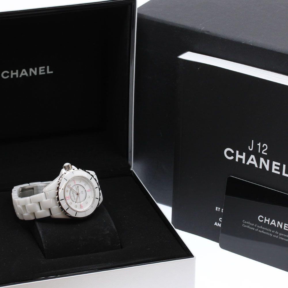 シャネル CHANEL H 4863 J 12 ピンクライト 世界 1200本 8 Pダイヤ クォーツ レディース 箱 保証書付き_923020