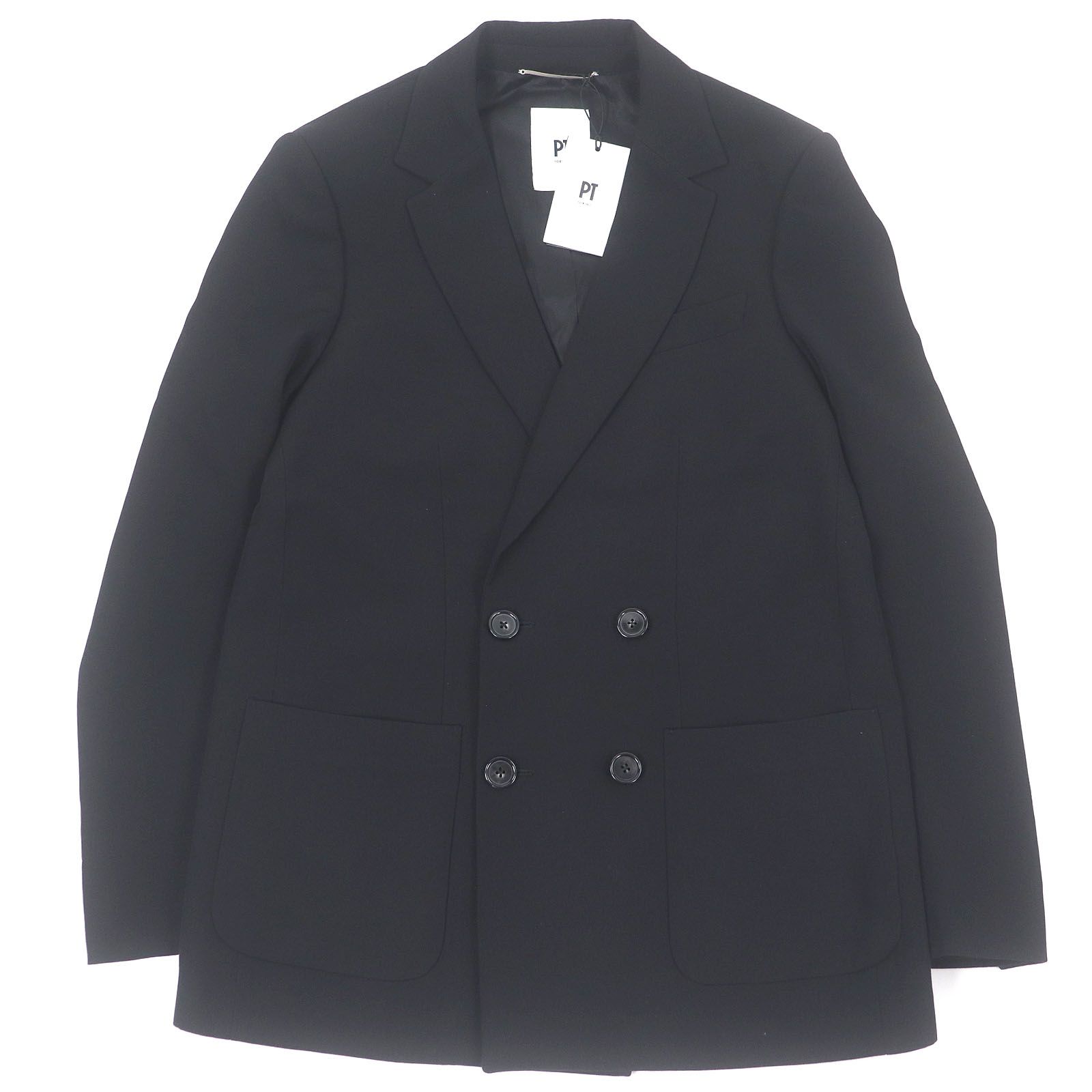 未使用品□PT TORINO ピーティー トリノ ウール100％ ダブルブレスト ブレザー テーラードジャケット ブラック 44 イタリア製 正規品 未使用品□PT TORINO ピーティー トリノ ウール100％ ダブルブレスト