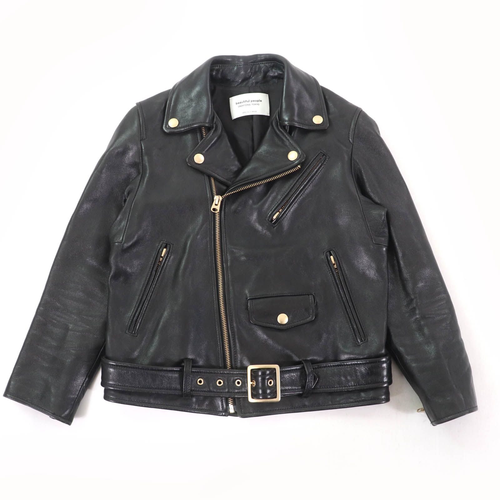  美品☆beautiful people ビューティフルピープル 1855402412 羊革 ラムレザー ライダースジャケット ブラック 130 正規品 キッズ その他