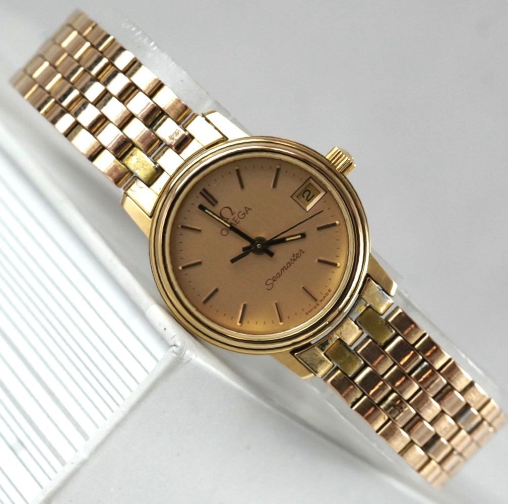 OMEGA Seamaster オメガ シーマスター Quartz クォーツ ゴールド Vintage Watch ヴィンテージ 腕時計 Swiss Made デイト レディース ladies 1980 s 稼働品