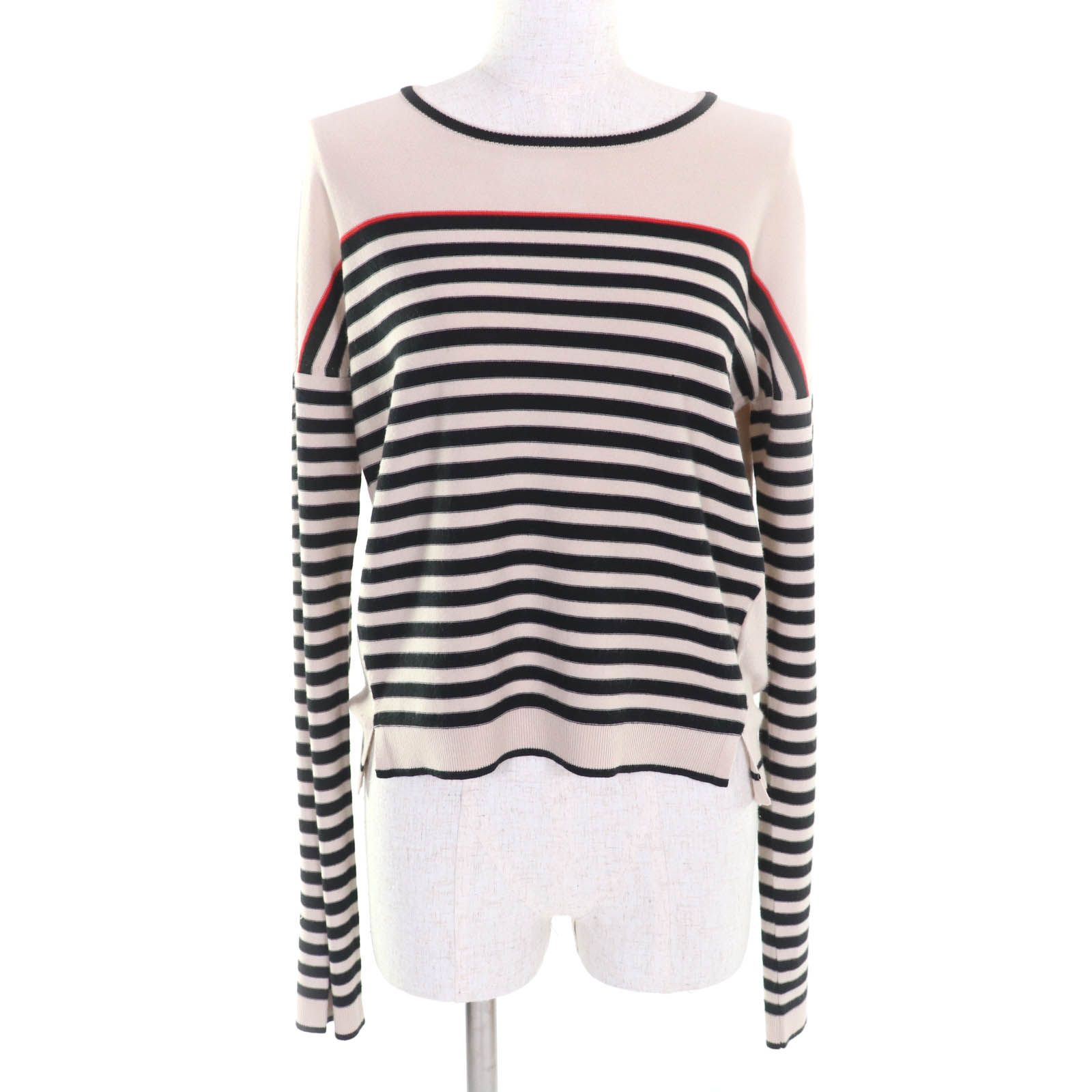 極美品★FOXEY フォクシー 2020年製 41216 French Eva ボーダー クルーネック 長袖 ニット ベージュ ブラック 38 正規品 レディース 極美品☆FOXEY フォクシー 2020年製 41216 French Eva ボーダー クルー