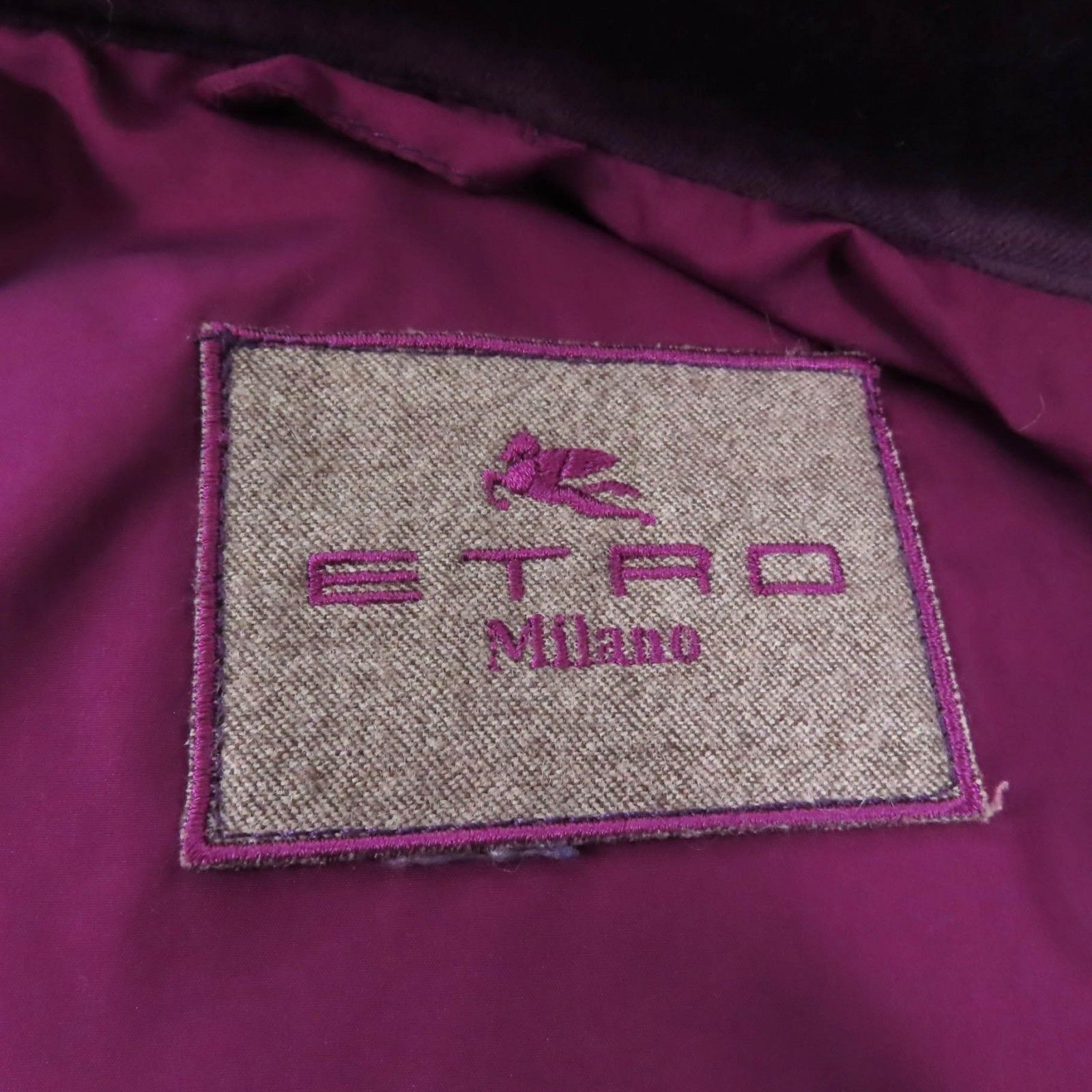 美品★ETRO エトロ 132-18455-5665 ラクーンファー・フード付 ペイズリー柄 比翼仕立て ダウンジャケット パープル 44 イタリア製 正規品 美品☆ETRO エトロ 132-18455-5665 ラクーンファー・フード付