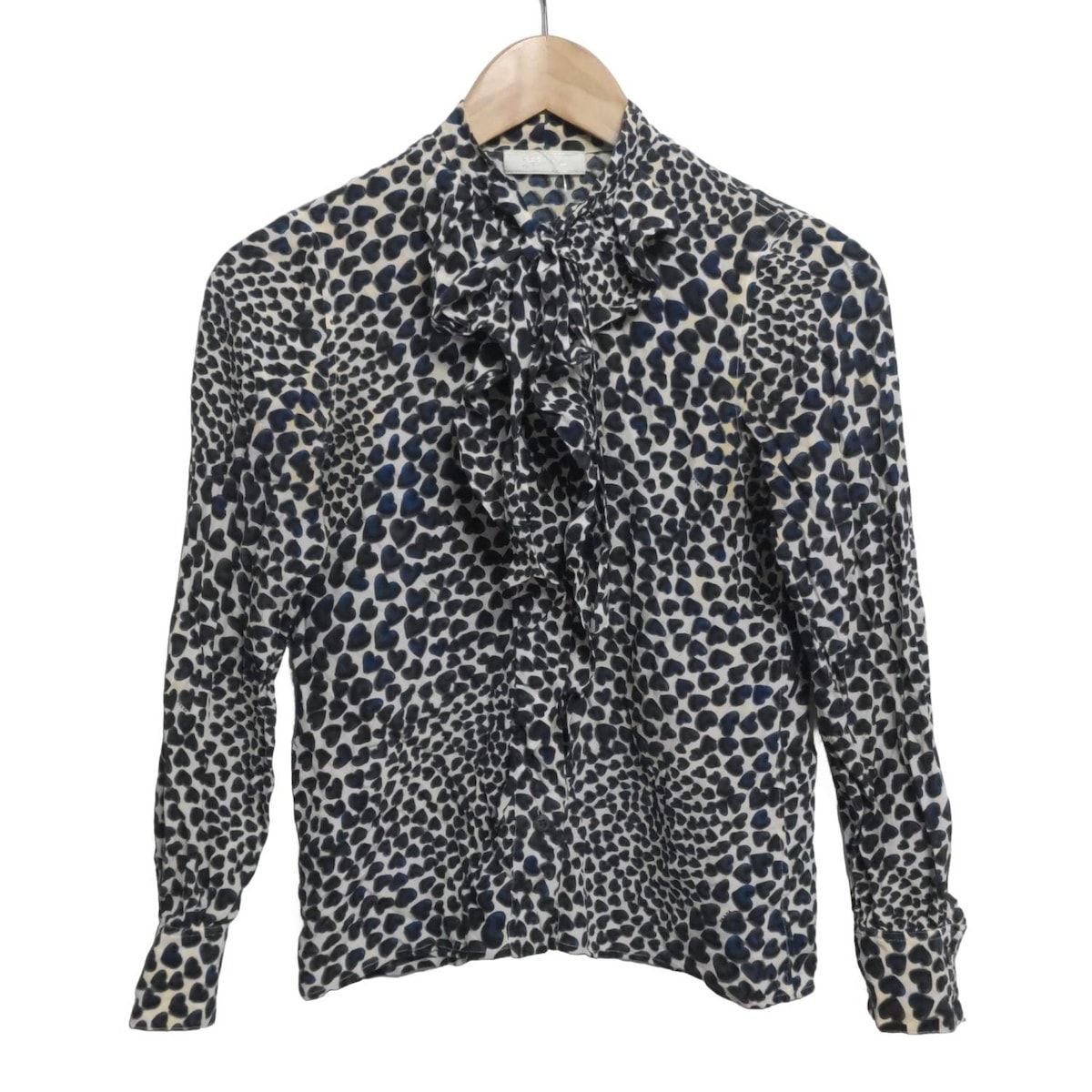 PRADA プラダ 長袖シャツブラウス サイズ40 M レディース - ダークネイビー×黒×アイボリー シルク ハート柄 フリル リボン