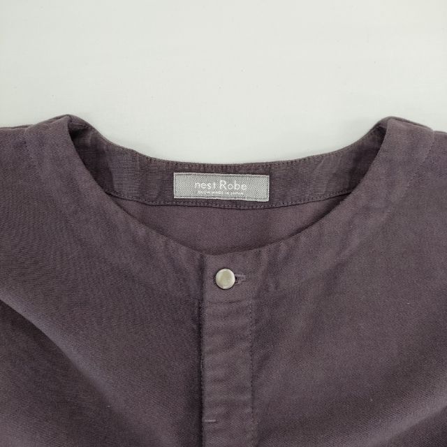 nest Robe 01203-1062 後染め加工モールスキンリネン切替 ブラウス シャツ パープル レディース ネストローブ【中古】5-1126T∞ nest Robe 01203-1062 後染め加工モールスキンリネン切替 ブラウス