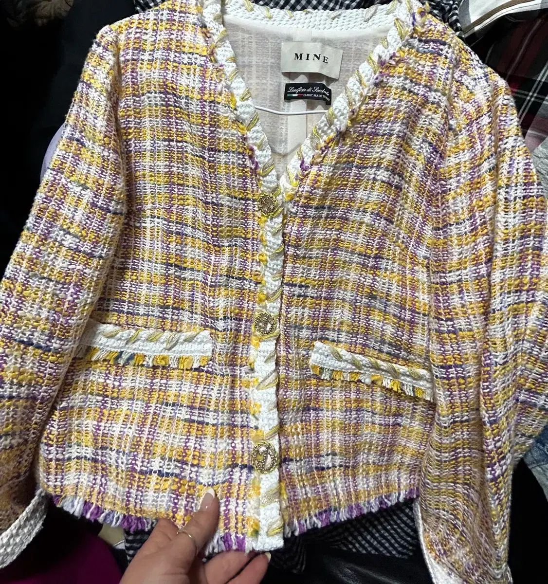 ハン（HAN）マイン（MINE）ツイード（TWEED）ジャケット（JACKET）55 イタリア製（ITALY）生地（FABRIC）