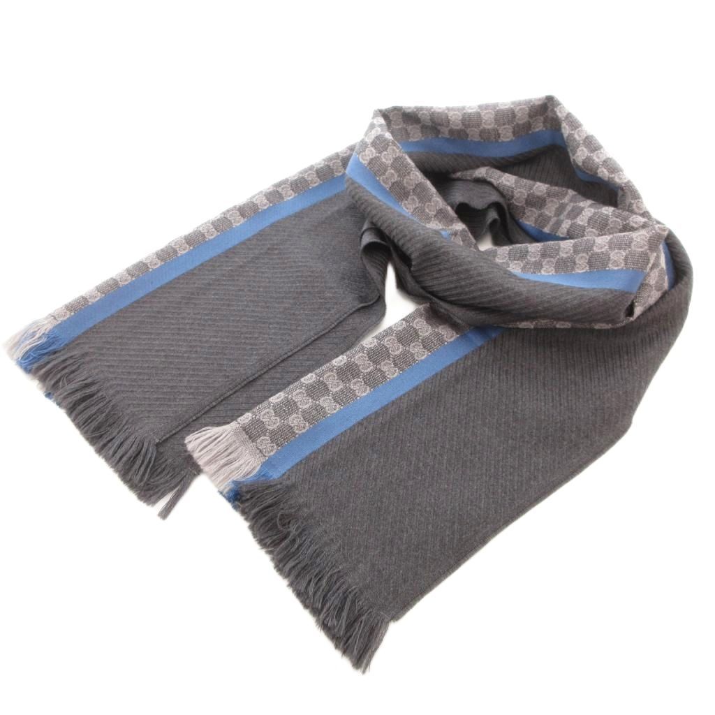 グッチ GUCCI マフラー ストール フリンジ GG柄 総柄 シルク混 黒 ブラック グレー |YJ