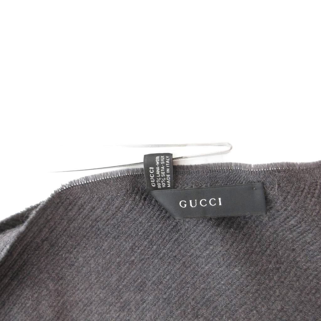  グッチ GUCCI マフラー ストール フリンジ GG柄 総柄 シルク混 黒 ブラック グレー YJ マフラー 小物